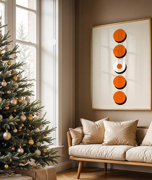 Vertical Arrangement of Orange and White Circles with Shadows on a Light Background - Mi tienda