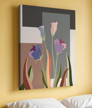 Arte floral abstracto con fondo geométrico colorido