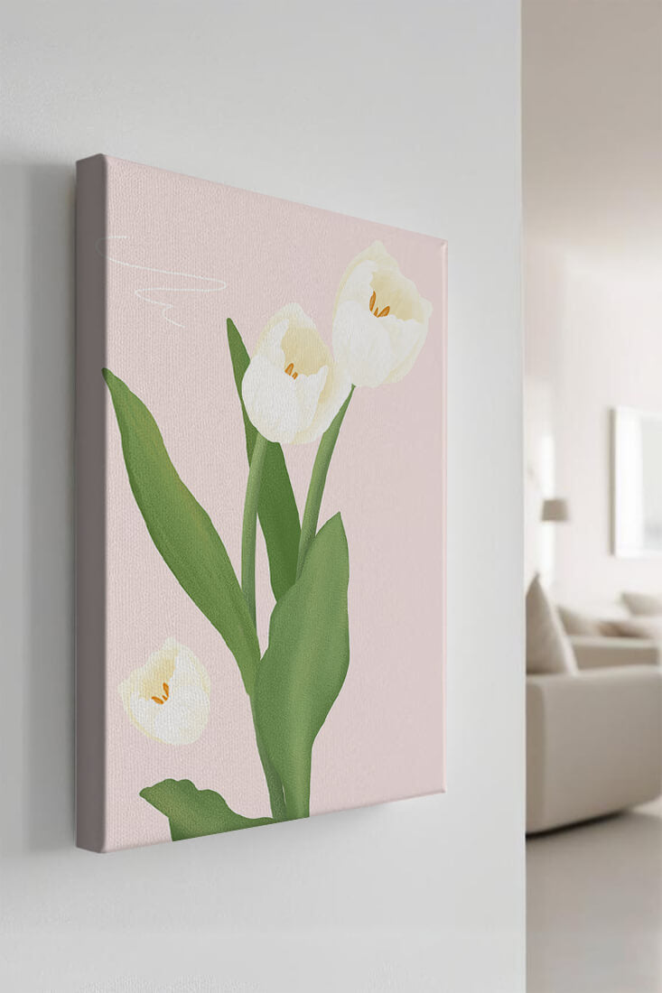 Elegant white tulips illustration on pastel background
