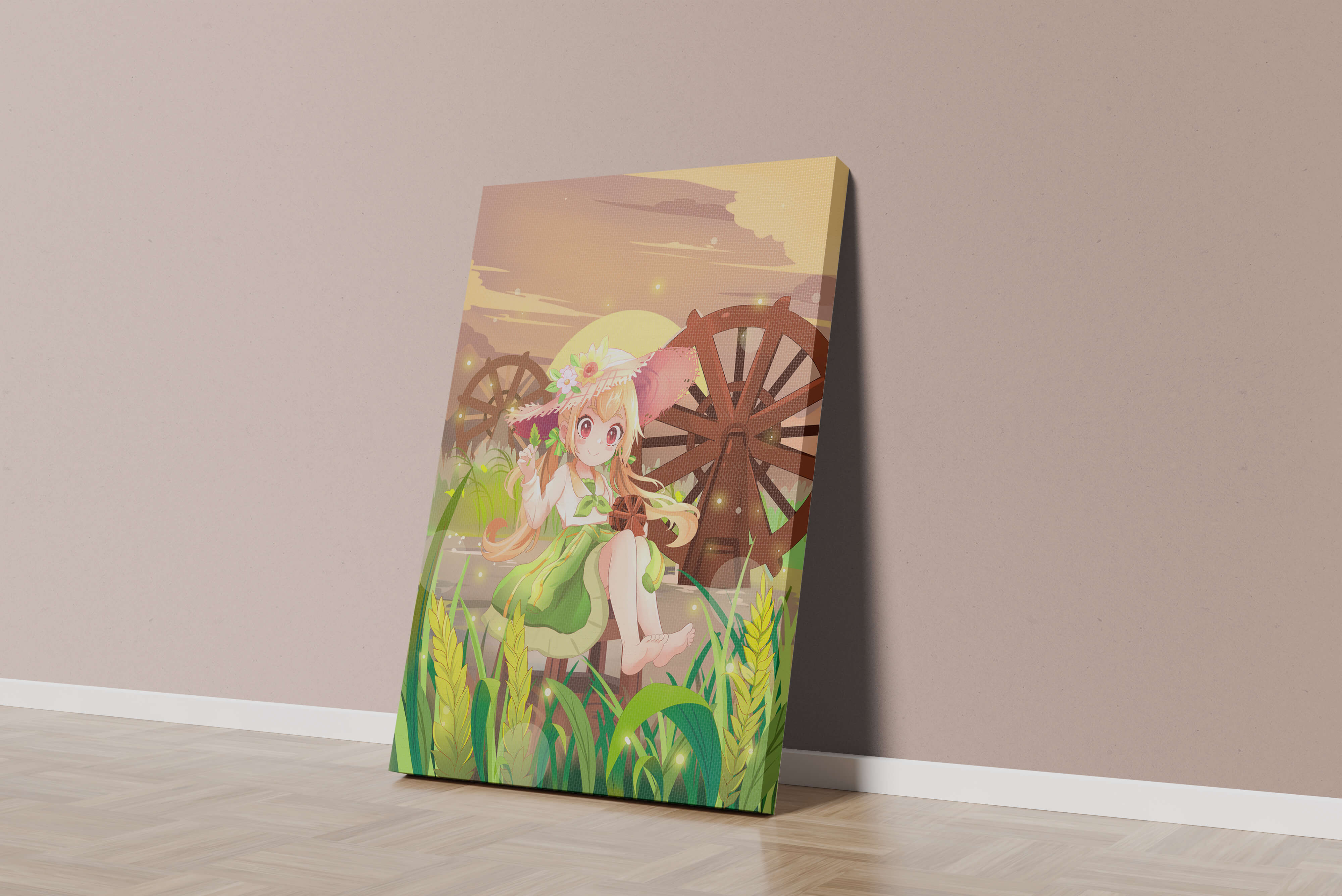 Enchanted countryside scene with a cute character and vibrant nature