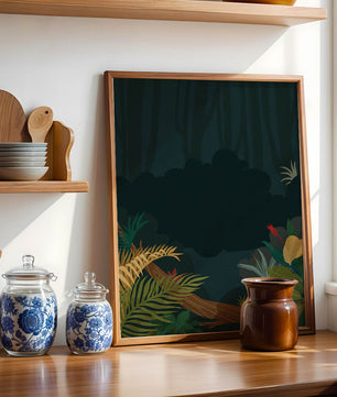 Illustrated Jungle Landscape with Lush Foliage