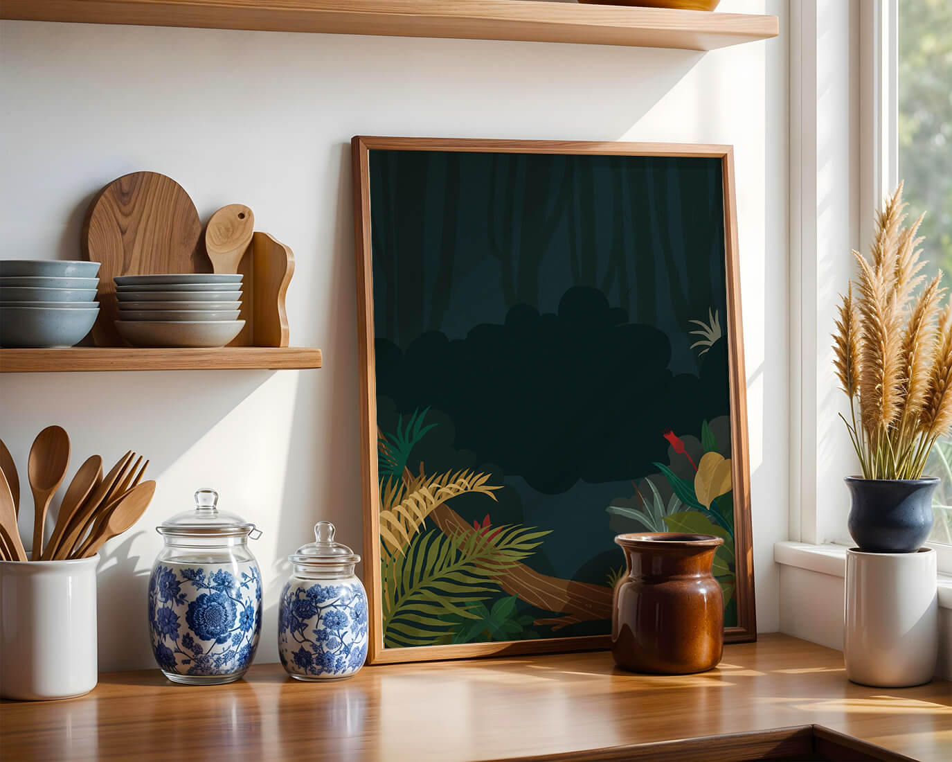 Illustrated Jungle Landscape with Lush Foliage