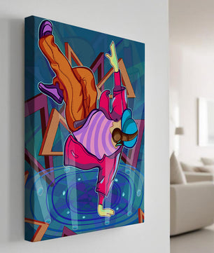 Colorful breakdancer in dynamic urban artwork