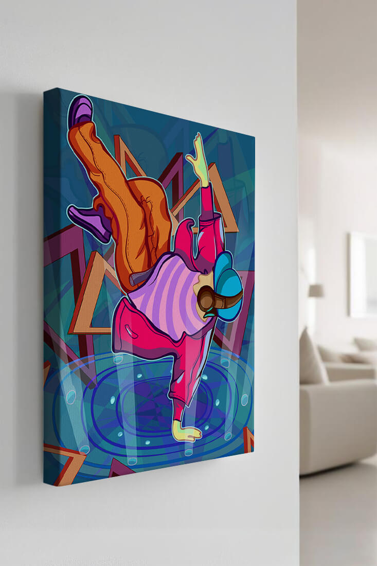 Colorful breakdancer in dynamic urban artwork