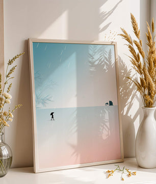 Paisaje Minimalista con Silueta en Ambiente Lluvioso
