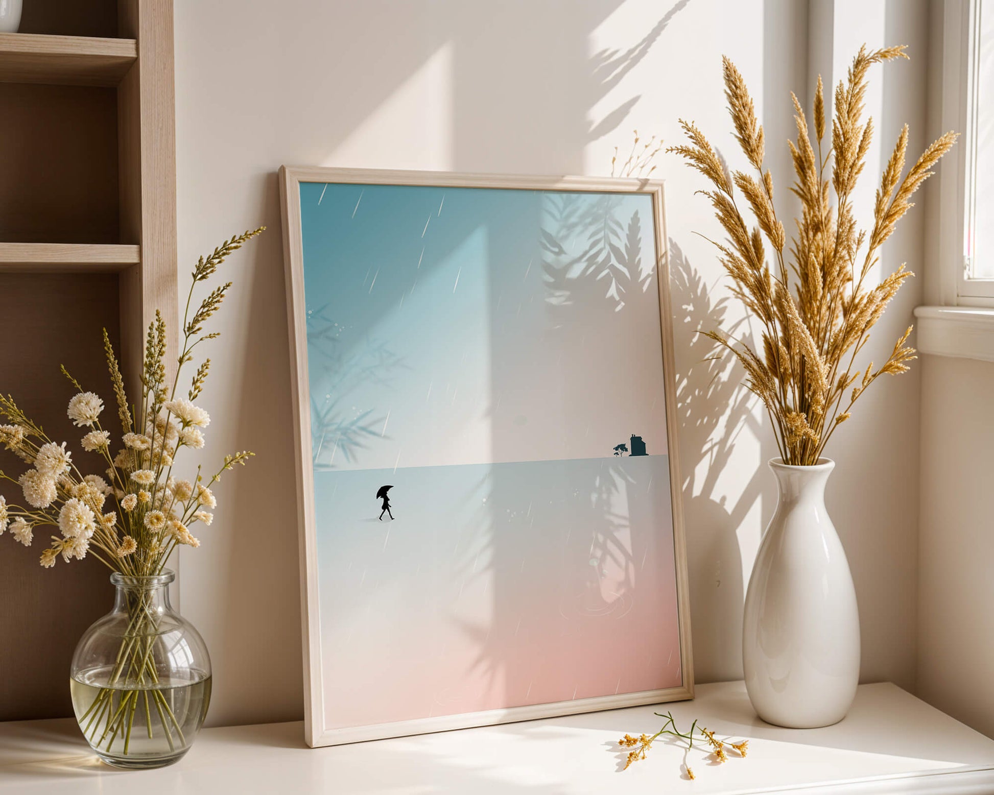 Paisaje Minimalista con Silueta en Ambiente Lluvioso
