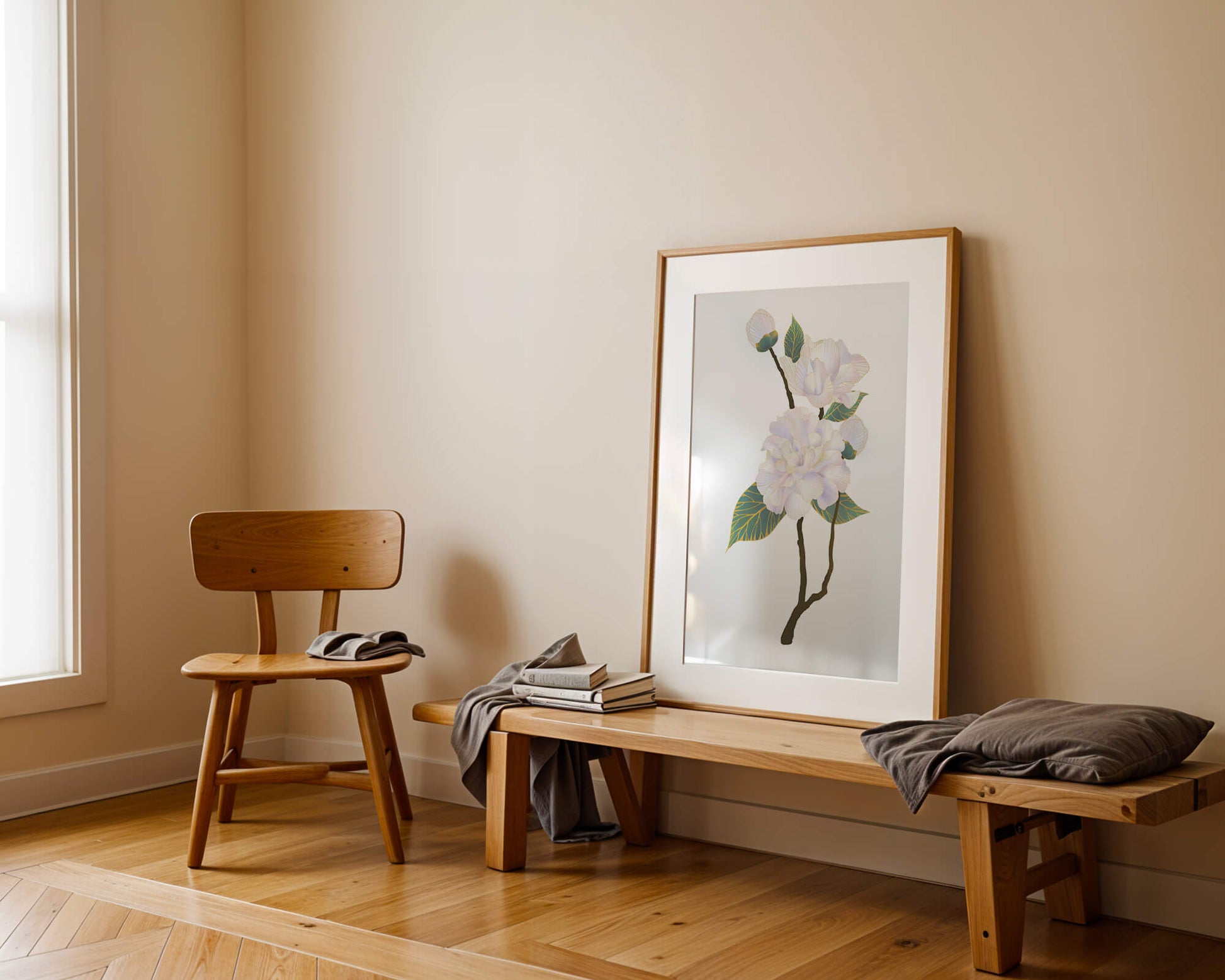 Delicate blooming flowers with lush leaves in elegant design