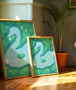 Serene River with Ducks and Birds in a Lush Landscape