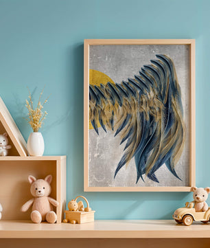 Abstract Composition with Blue and Gold Accents on Textured Background