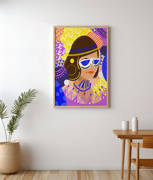 Portrait abstrait coloré avec des motifs géométriques vibrants