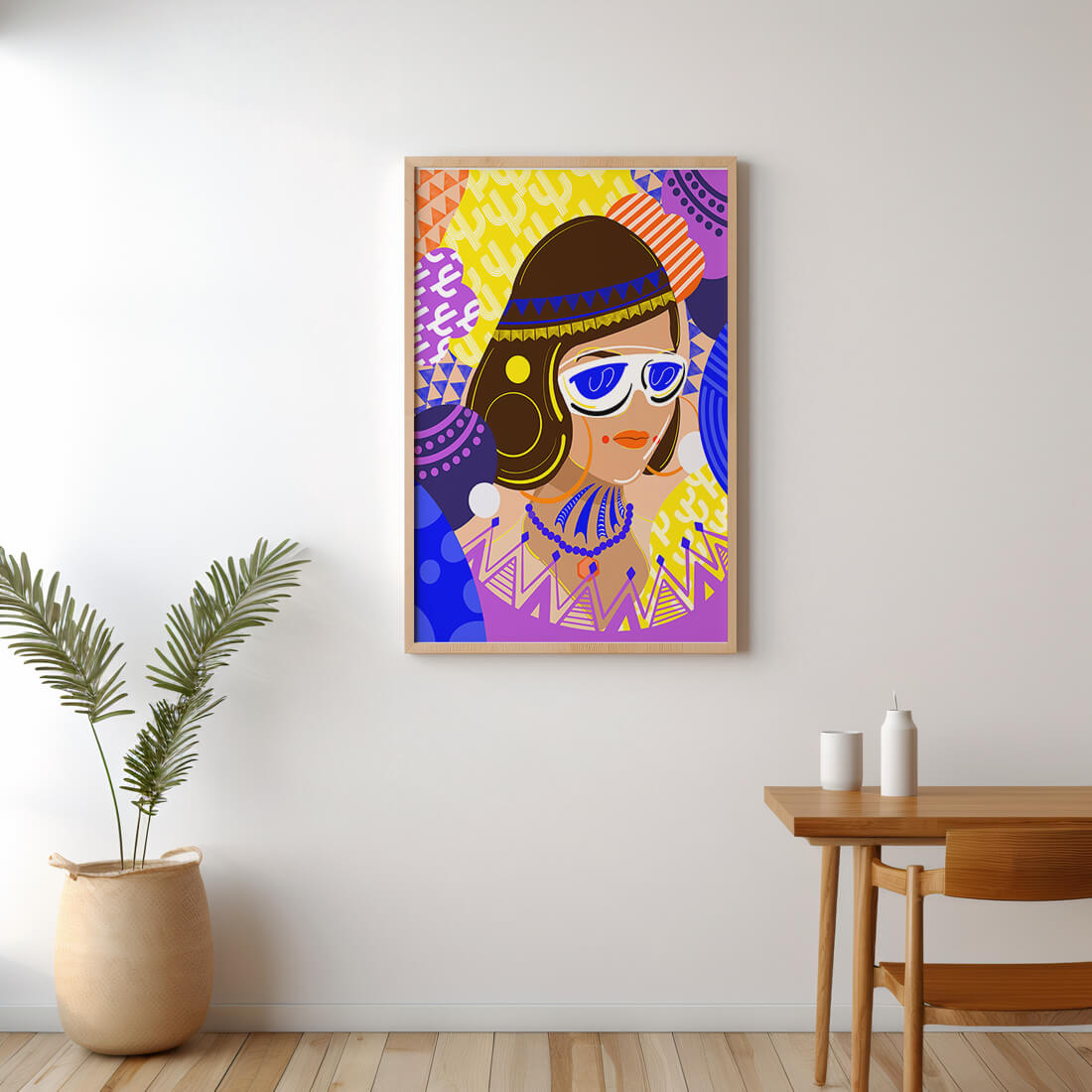Portrait abstrait coloré avec des motifs géométriques vibrants