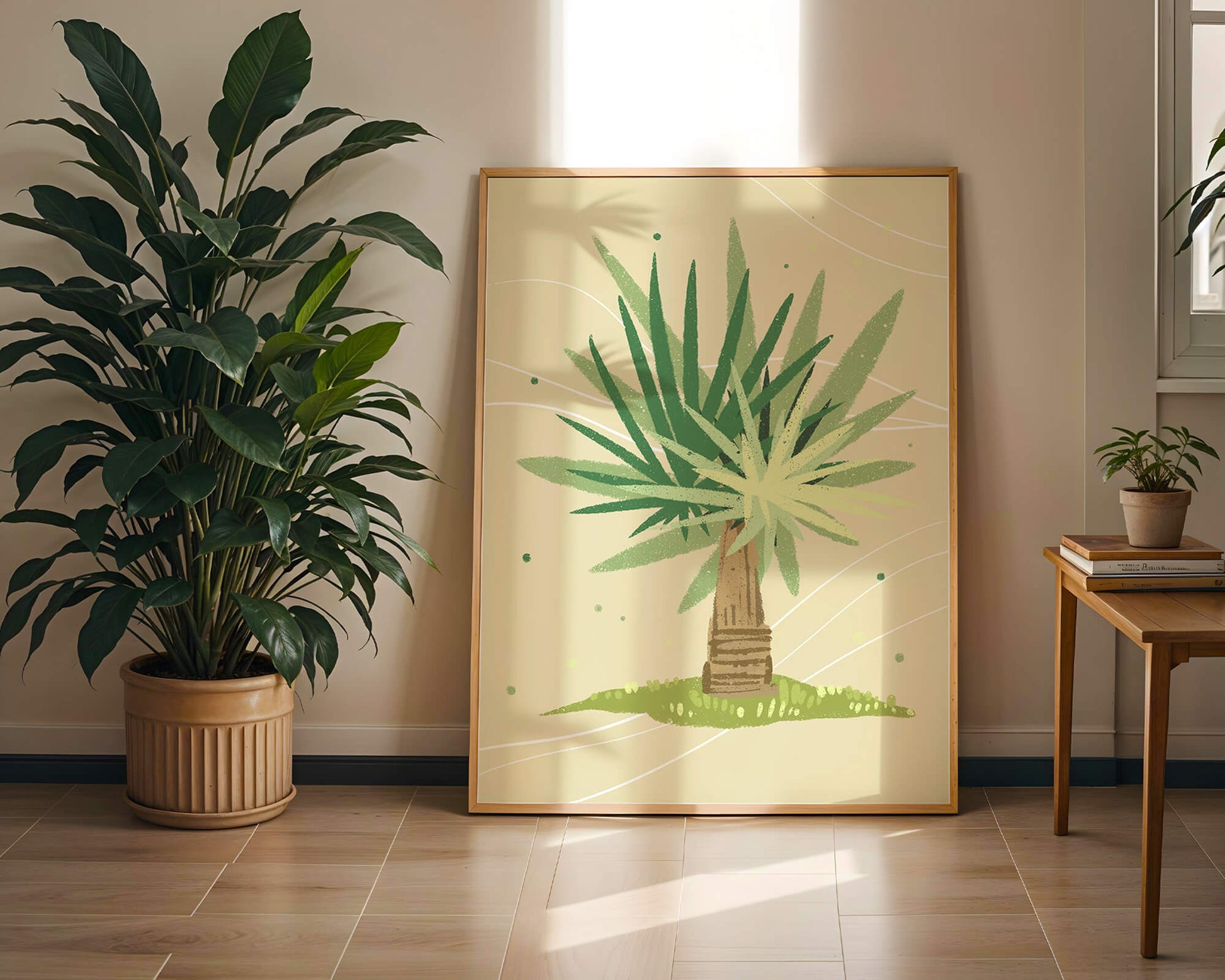 Illustrated tropical yucca plant with a textured background