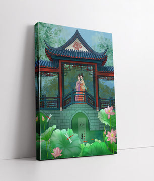 Traditional Chinese Pavilion with Women in Garden Scene - Mi tienda