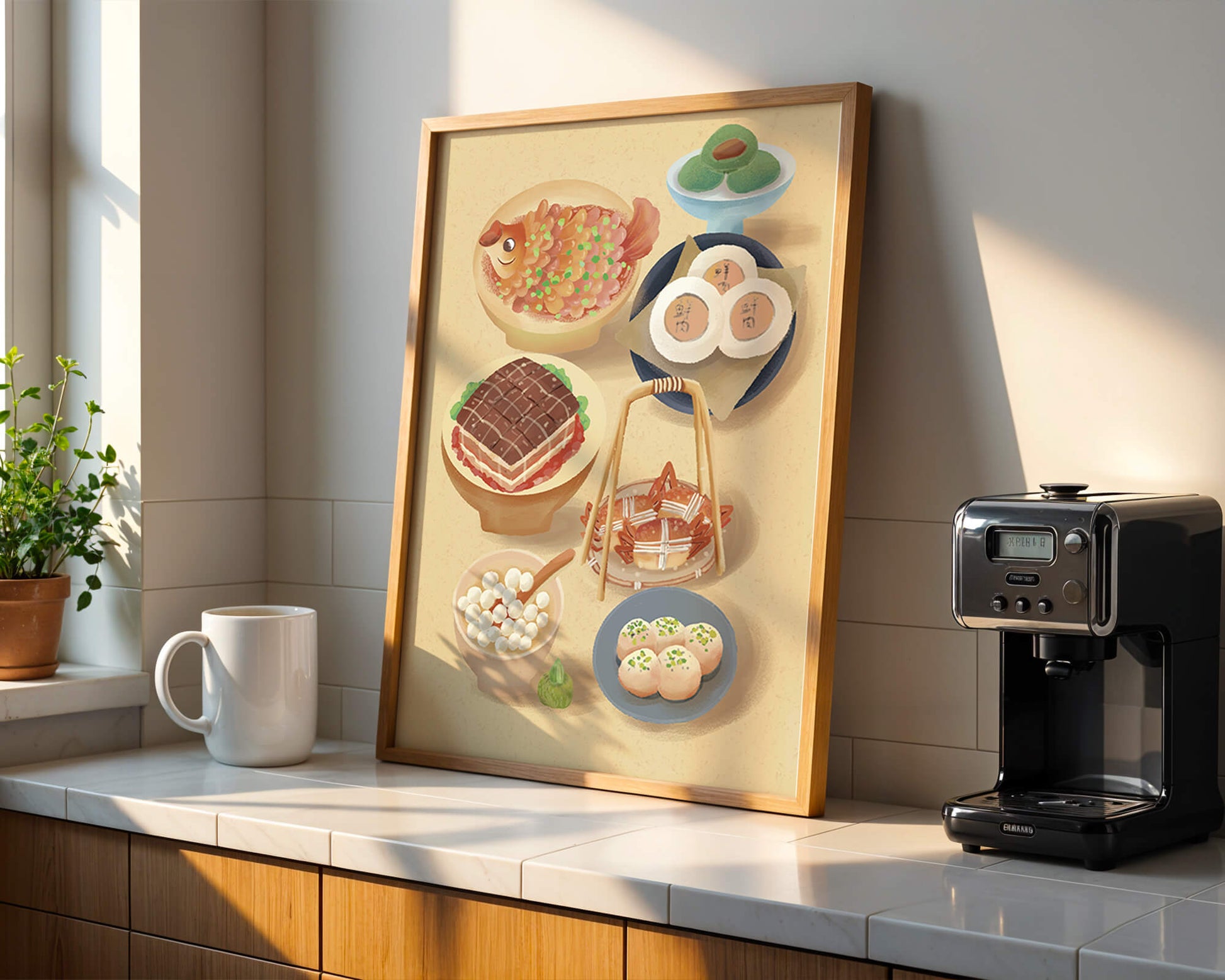 Colorful Chinese Cuisine Illustration with Various Dishes