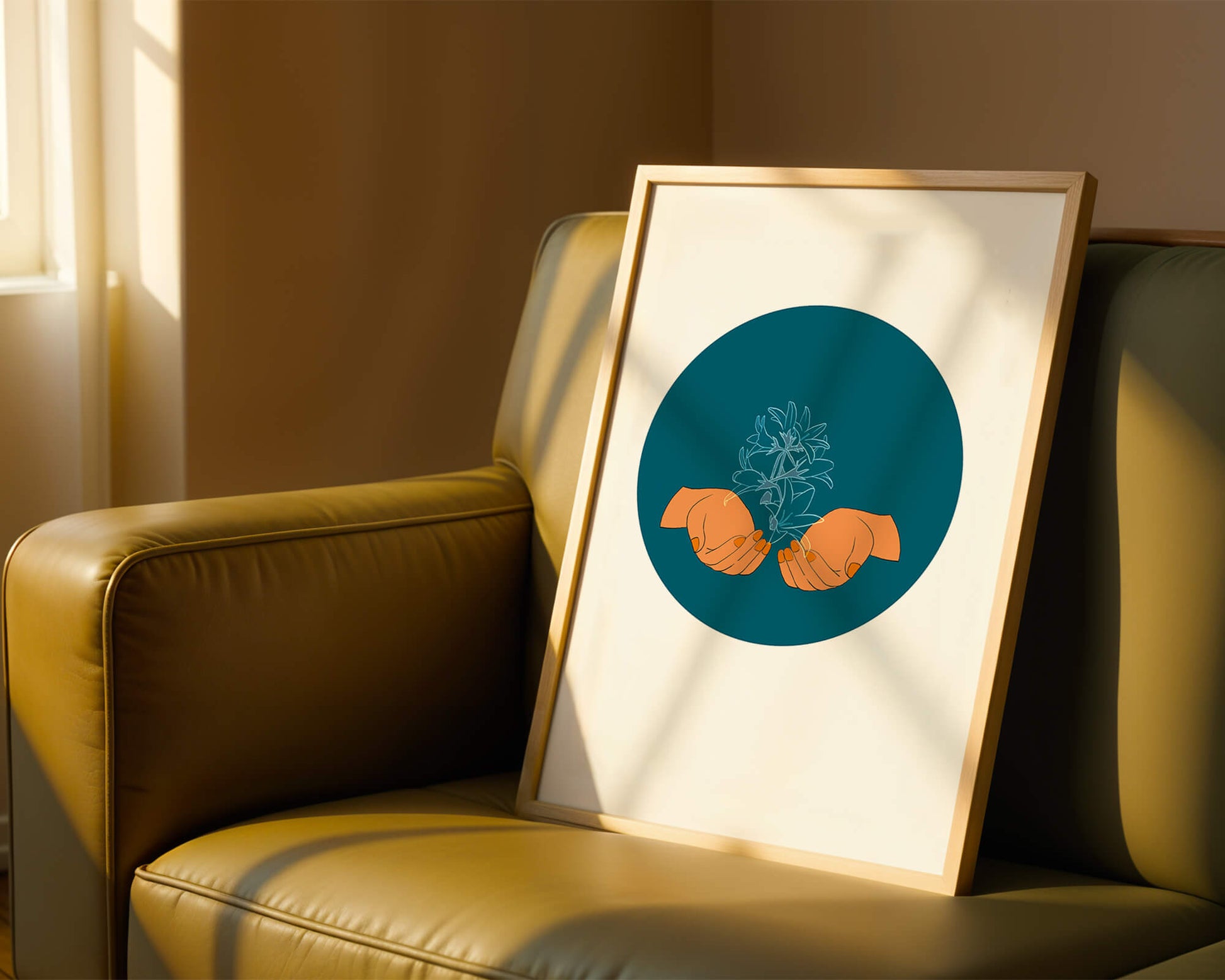 Illustration of Hands Holding a Plant with Teal Background