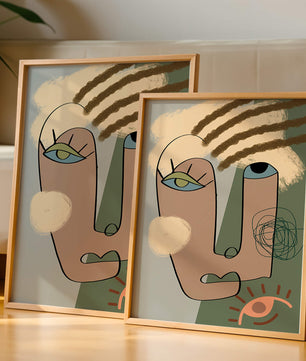 Retrato abstracto con formas geométricas y tonos terrosos