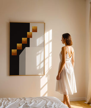 Modern abstract geometric artwork with gold accents - Mi tienda
