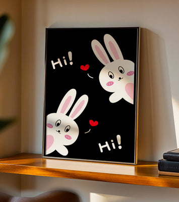 Charming bunny illustration with hearts on black background