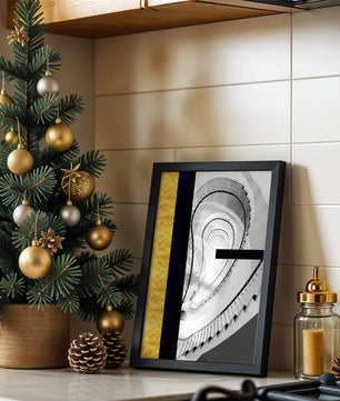 Abstract spiral staircase with a gold accent design