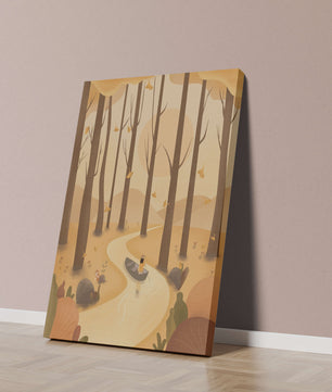 Serene autumn forest with river and boat in digital art scene