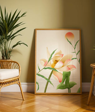 Serene Lotus Flower with Sun in Minimalist Natural Setting - Mi tienda