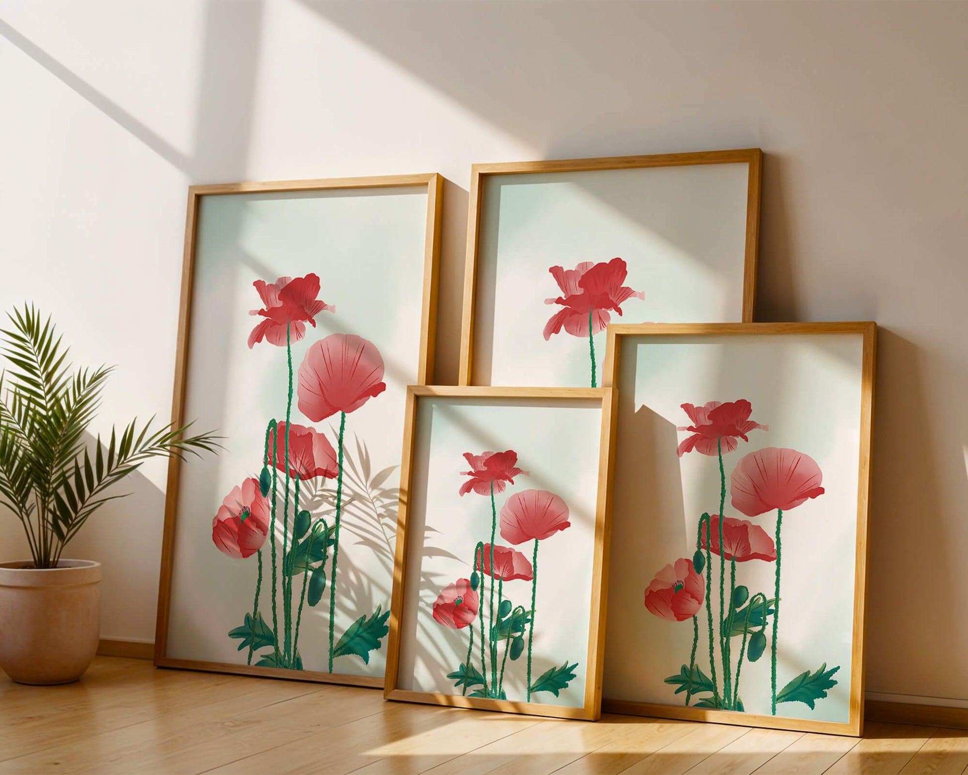Amapolas rojas en un entorno natural minimalista