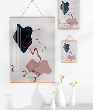 Abstract Minimalist Art with Curved Lines and Golden Accents