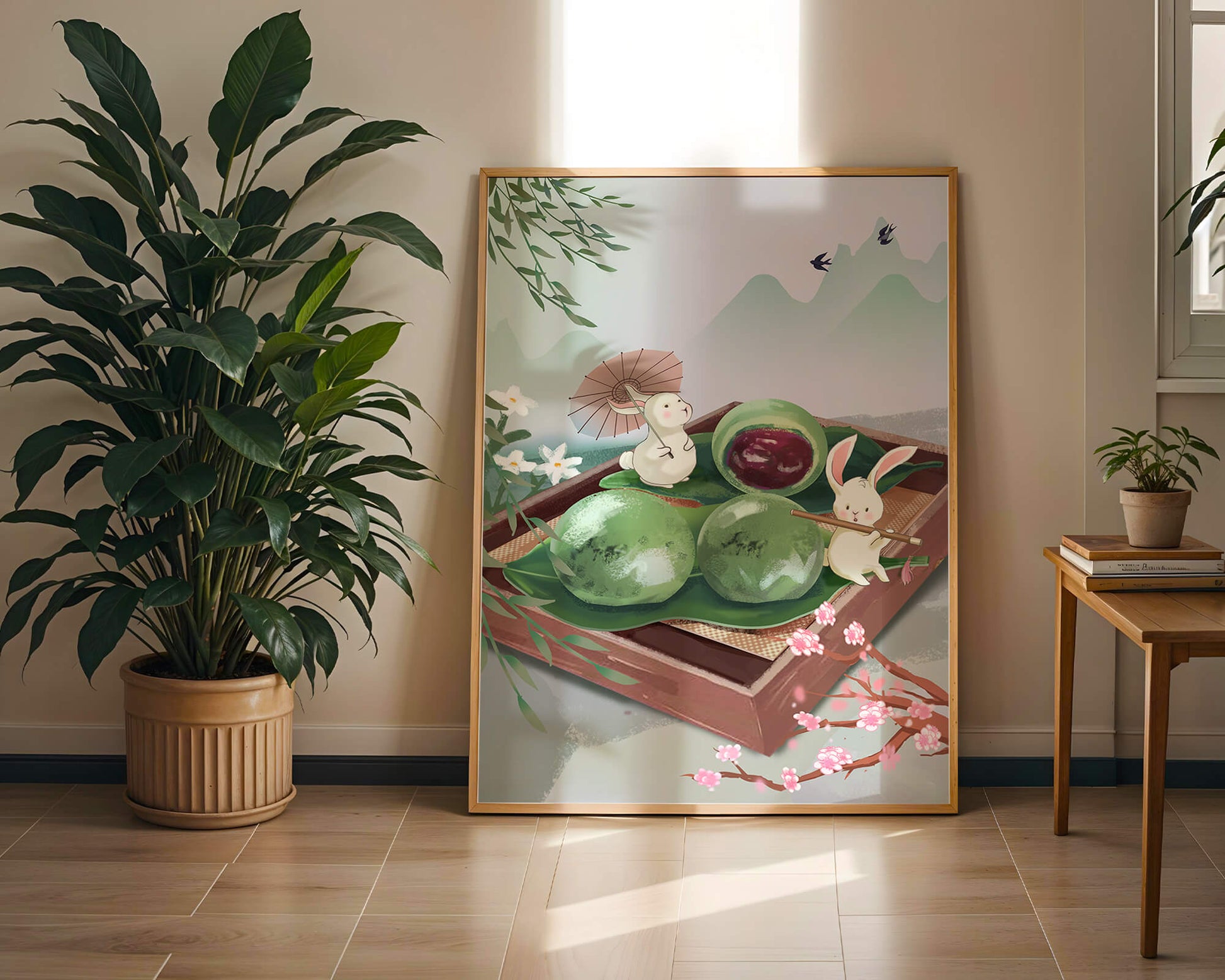 Charming Hasen mit Mochi und Berglandschaft