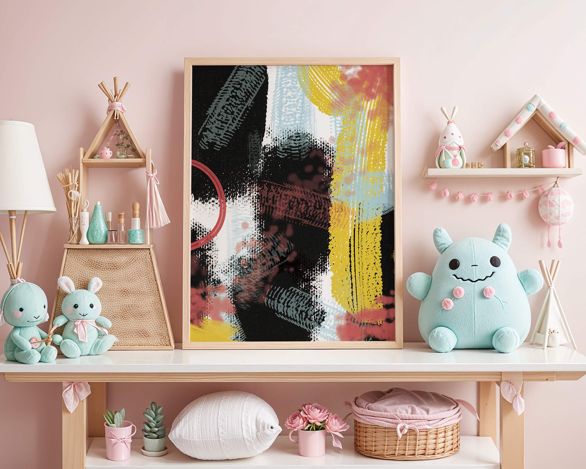 Abstract brush stroke art with vibrant colors on textured background