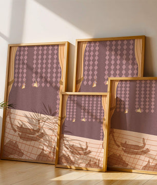 Intérieur abstrait avec ombres de chats sur sol à damier