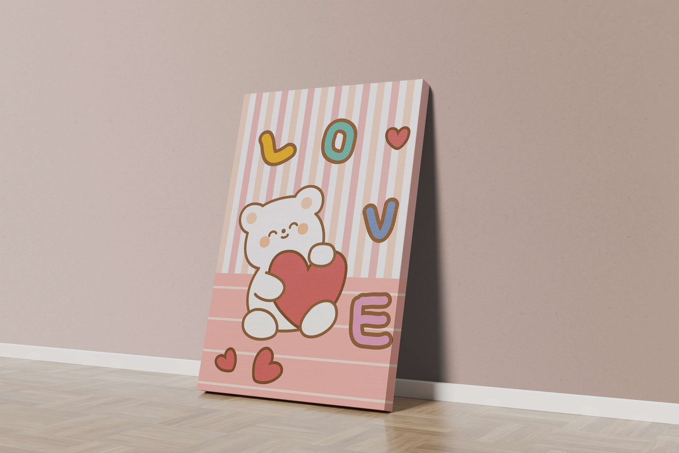 Adorable bear holding a heart in a playful love-themed illustration