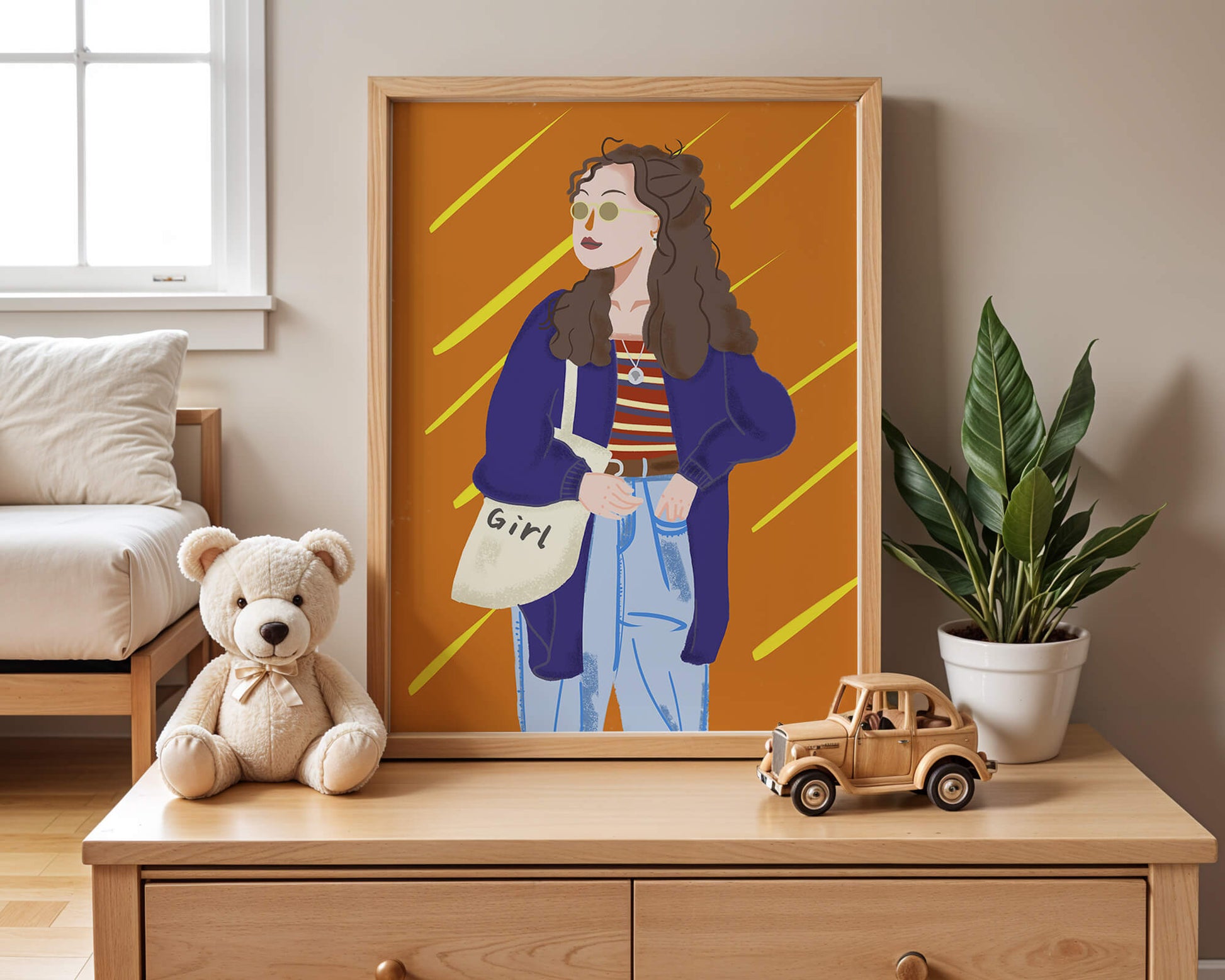 Trendy girl with sunglasses and casual outfit illustration