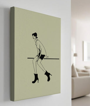 Schicke minimalistische Illustration einer sitzenden Frau in stylischen Stiefeln