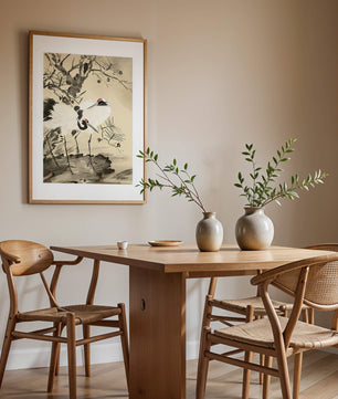 Traditional Japanese Painting of Cranes with Pine Tree and Gold Details