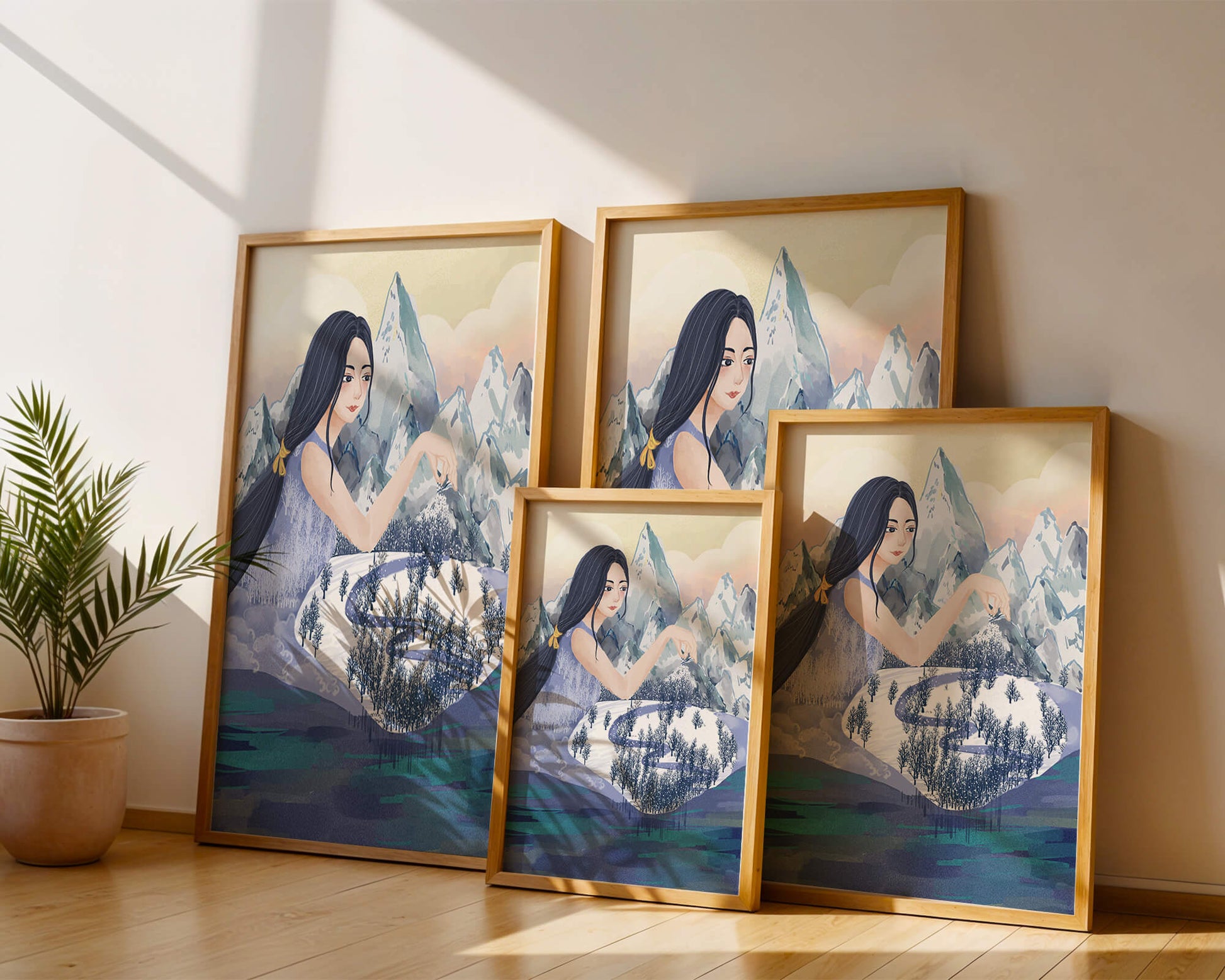 Majestic Woman Overlooking Snowy Mountain Landscape