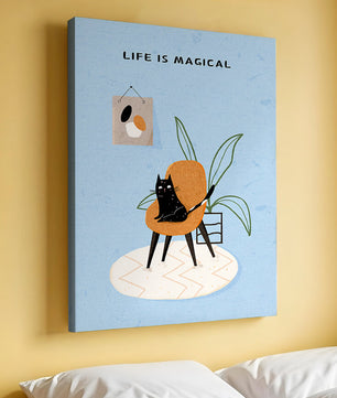 Charming Cat Relaxing on a Chair with Inspirational Quote and Art