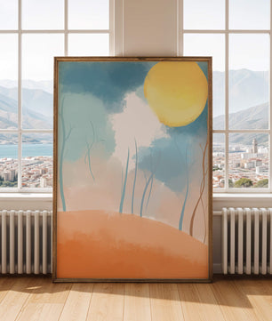 Serene Landscape with Bare Trees and Sunlit Sky