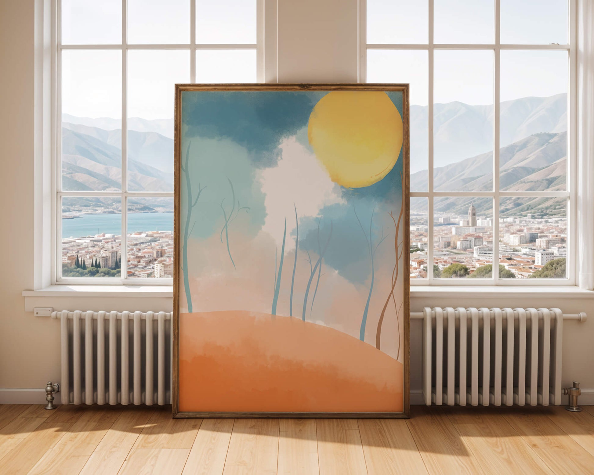 Serene Landscape with Bare Trees and Sunlit Sky