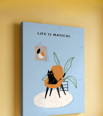 Charming Cat Relaxing on a Chair with Inspirational Quote and Art