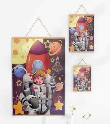 Astronaut Girl Illustration with Space Theme