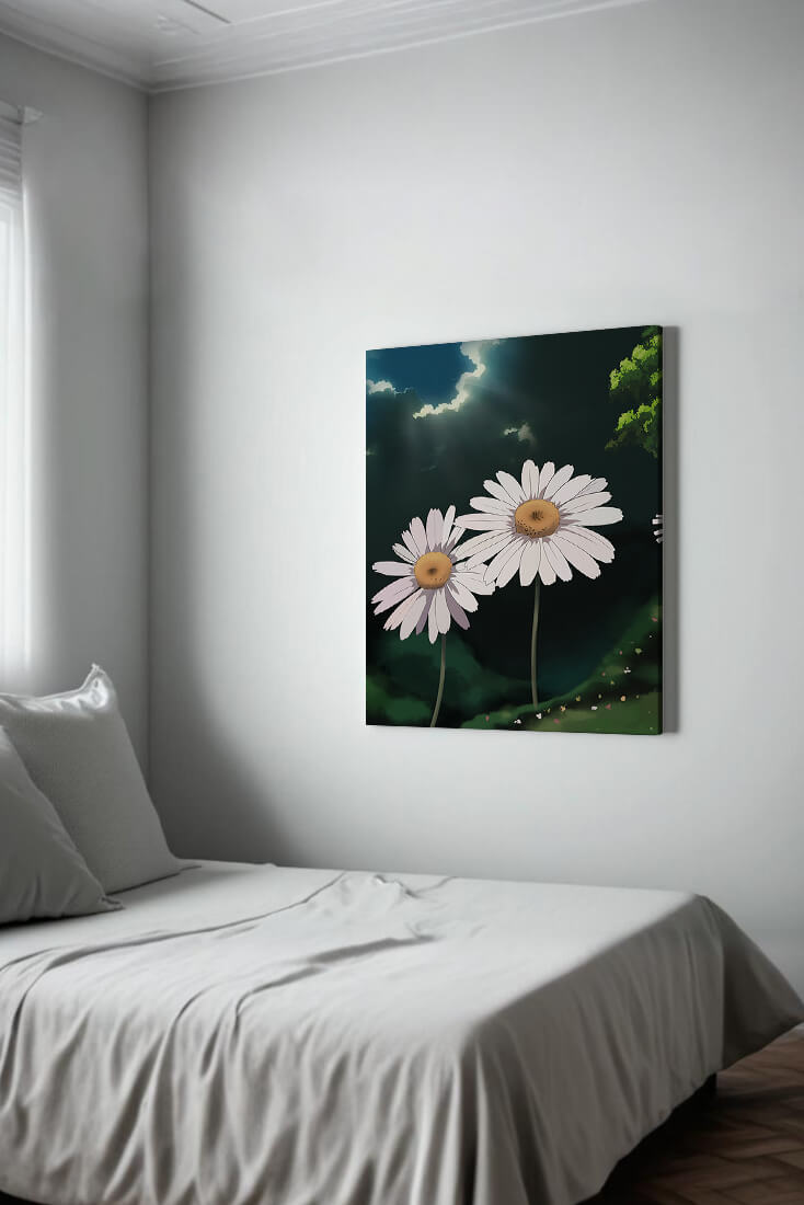 Sunlit Daisies in a Serene Landscape
