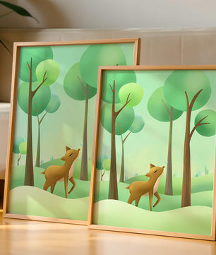 Gentle Deer and Butterfly in a Lush Forest Setting