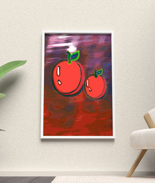 Dos manzanas abstractas con fondo colorido