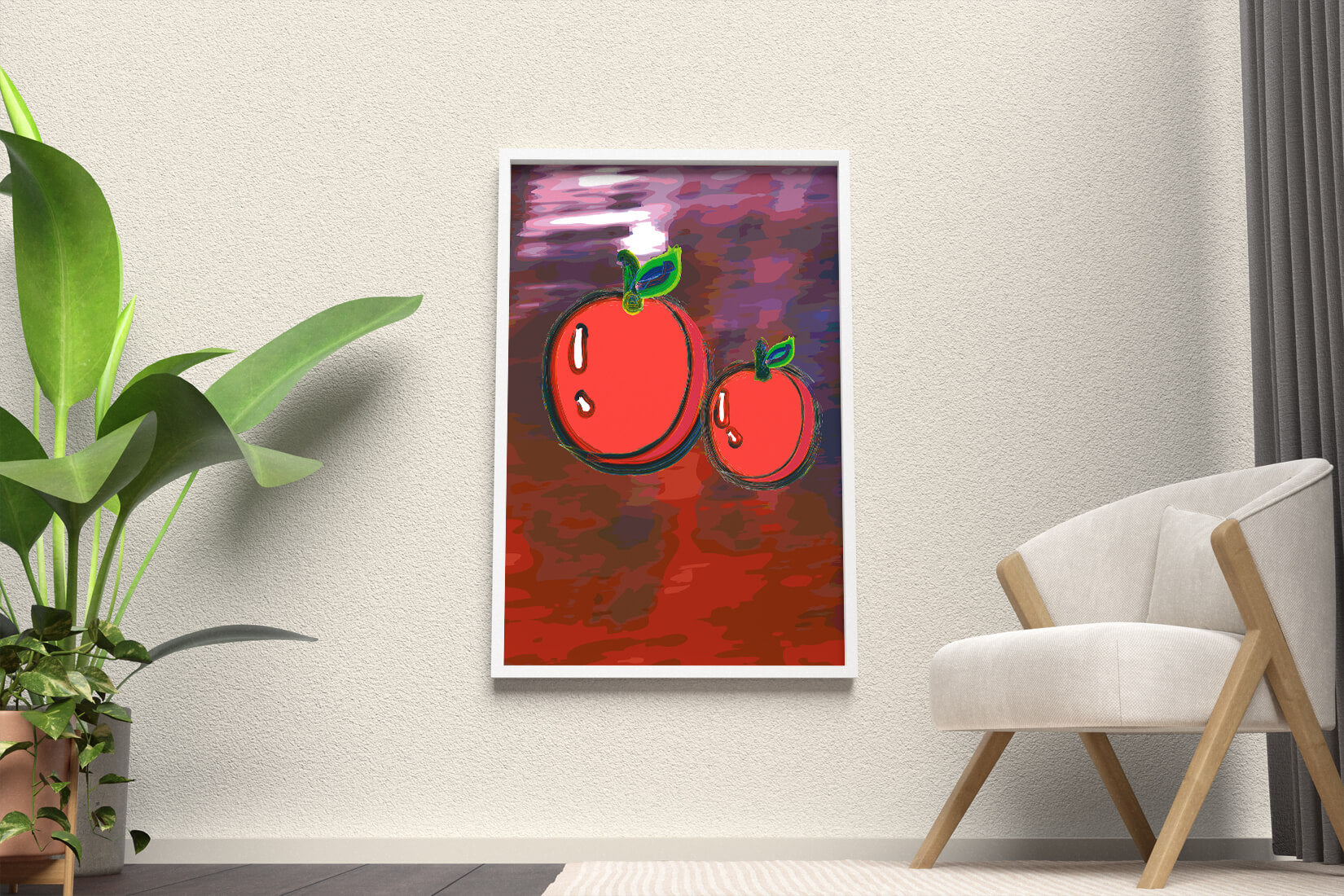 Dos manzanas abstractas con fondo colorido