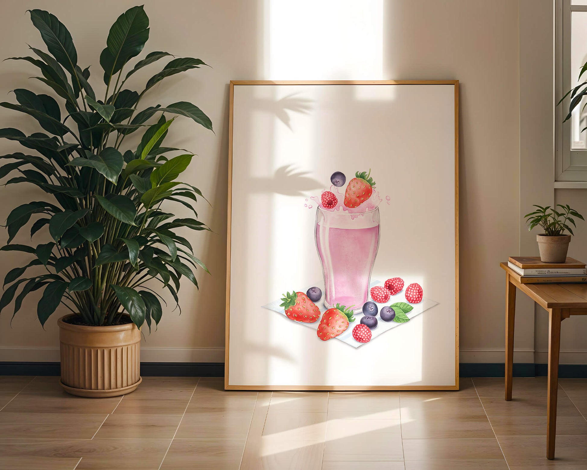 Refreshing berry smoothie with fresh strawberries and blueberries