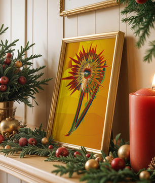 Abstract vibrant sunflower art with dynamic geometric shapes