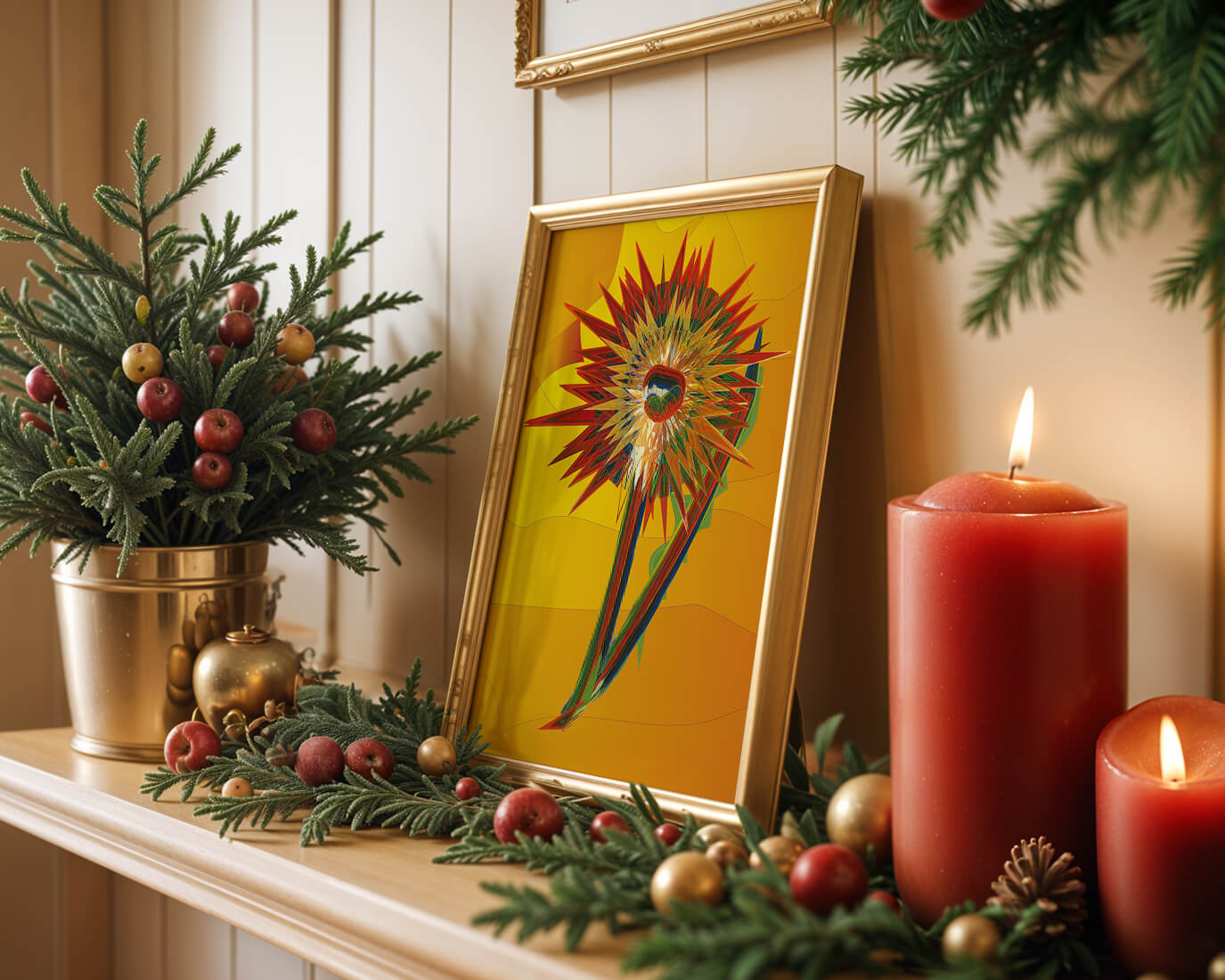 Abstract vibrant sunflower art with dynamic geometric shapes