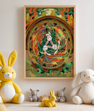 Illustration fantastique et fantaisiste avec des lapins mystiques