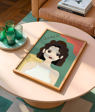 Stylized illustration of a confident woman with abstract background