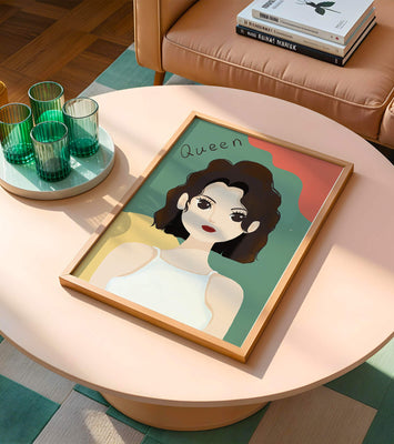 Stylized illustration of a confident woman with abstract background